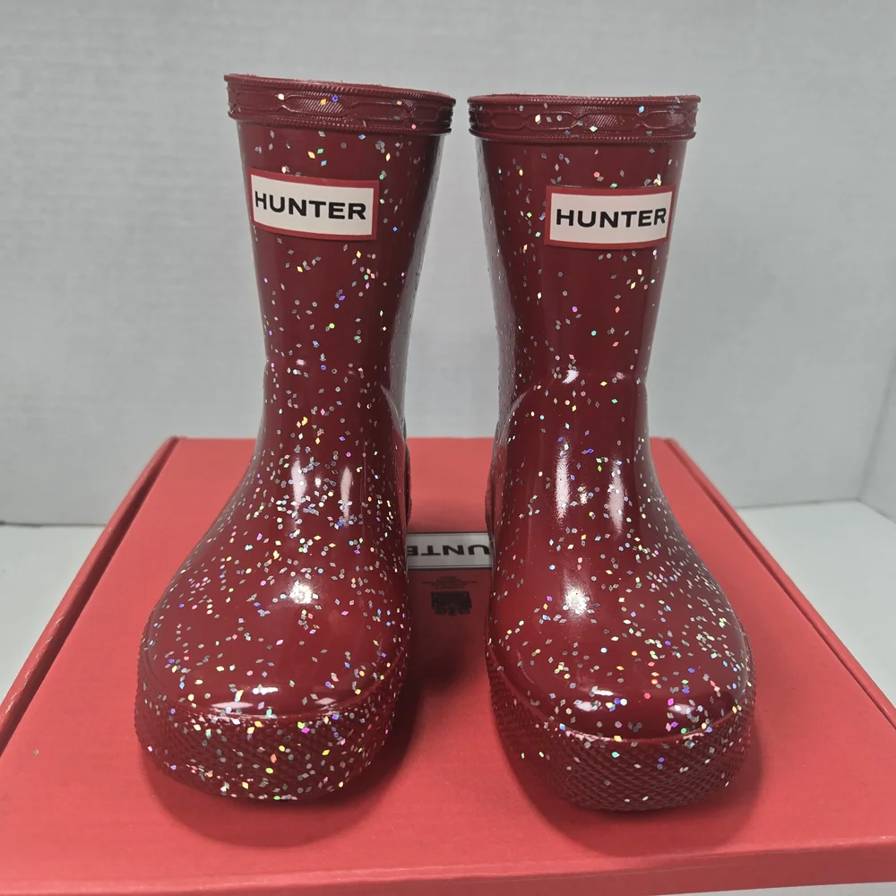 Hunter Kids First Glitter Rain Boots In Vital Burgundy Size EU 21 US C5 - C6
